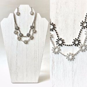 Silver Toned Black Clear Rhinestone Circle Burst Necklace Earrings